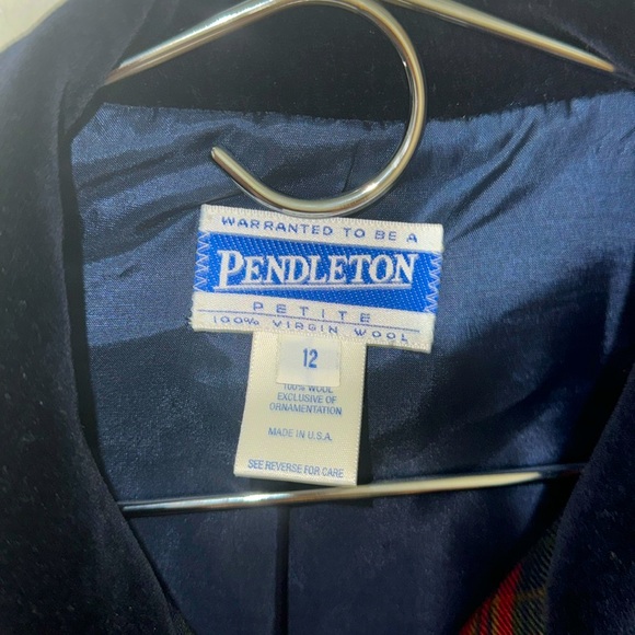 Pendleton Jacket Women 12 Red Blue Plaid Virgin Wool Tartan Blazer Sport Coat - Picture 2 of 4